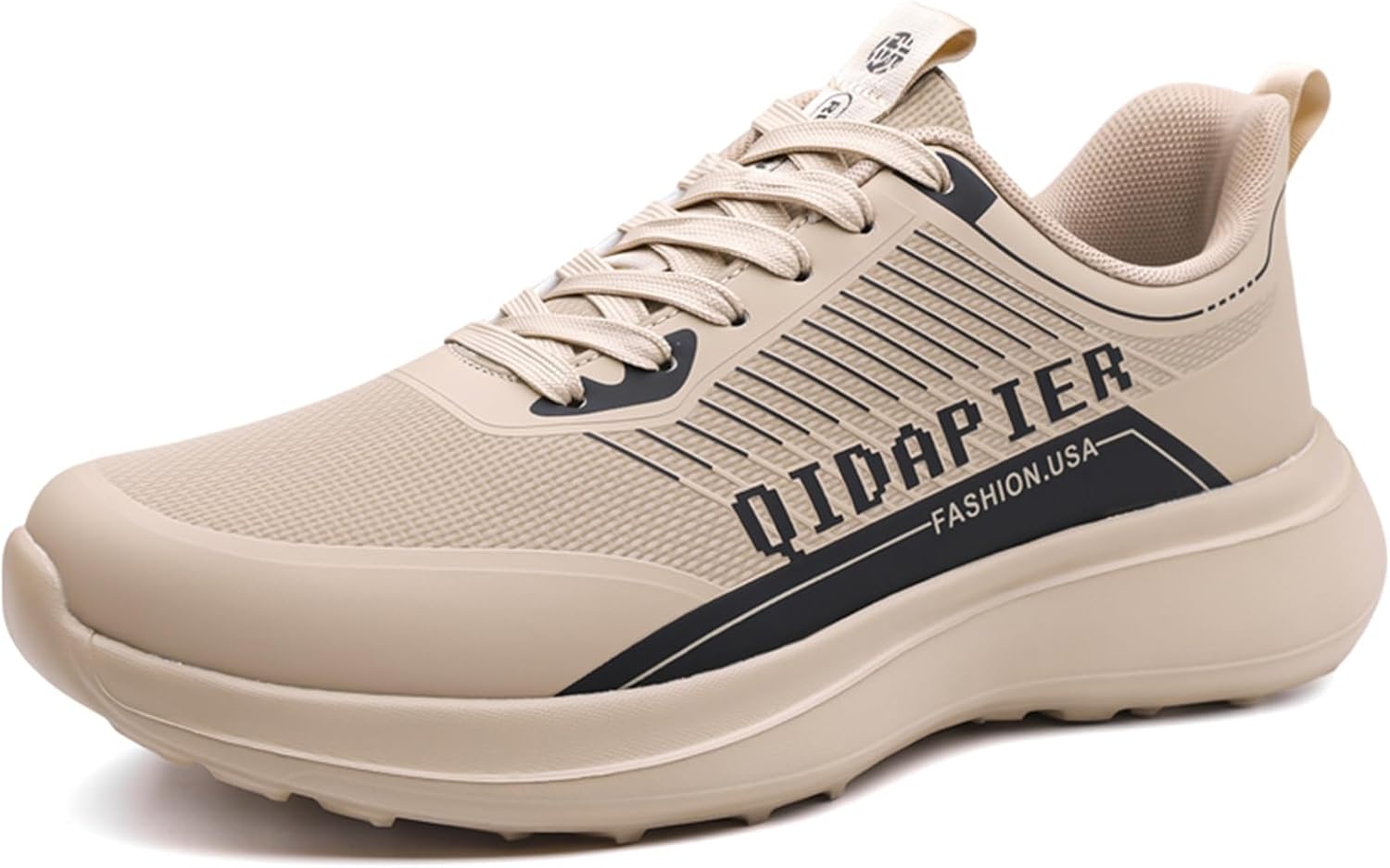 

Мужские кожаные спортивные туфли с круглым носком и шнуровкой, легкая амортизация и противоскользящие повседневные кроссовки, подходящие для бега, ходьбы и фитнеса Qaoterod, бежевый