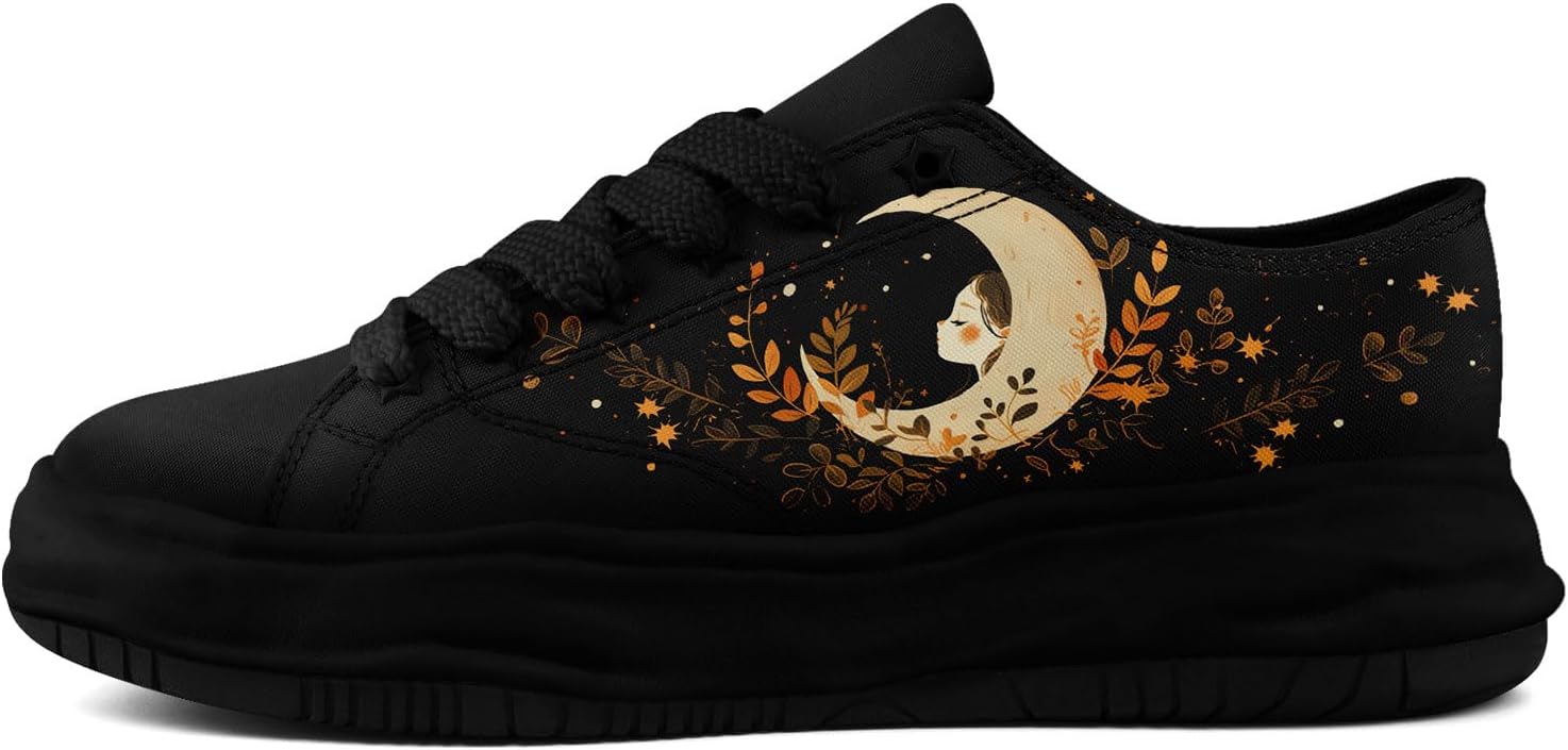 

Кроссовки на холщовой основе AWSOLE для женщин и мужчин с принтом Луны, Солнца и Звезд, художественные низкие повседневные кроссовки, удобная легкая унисекс обувь, черный/коричневый/бежевый