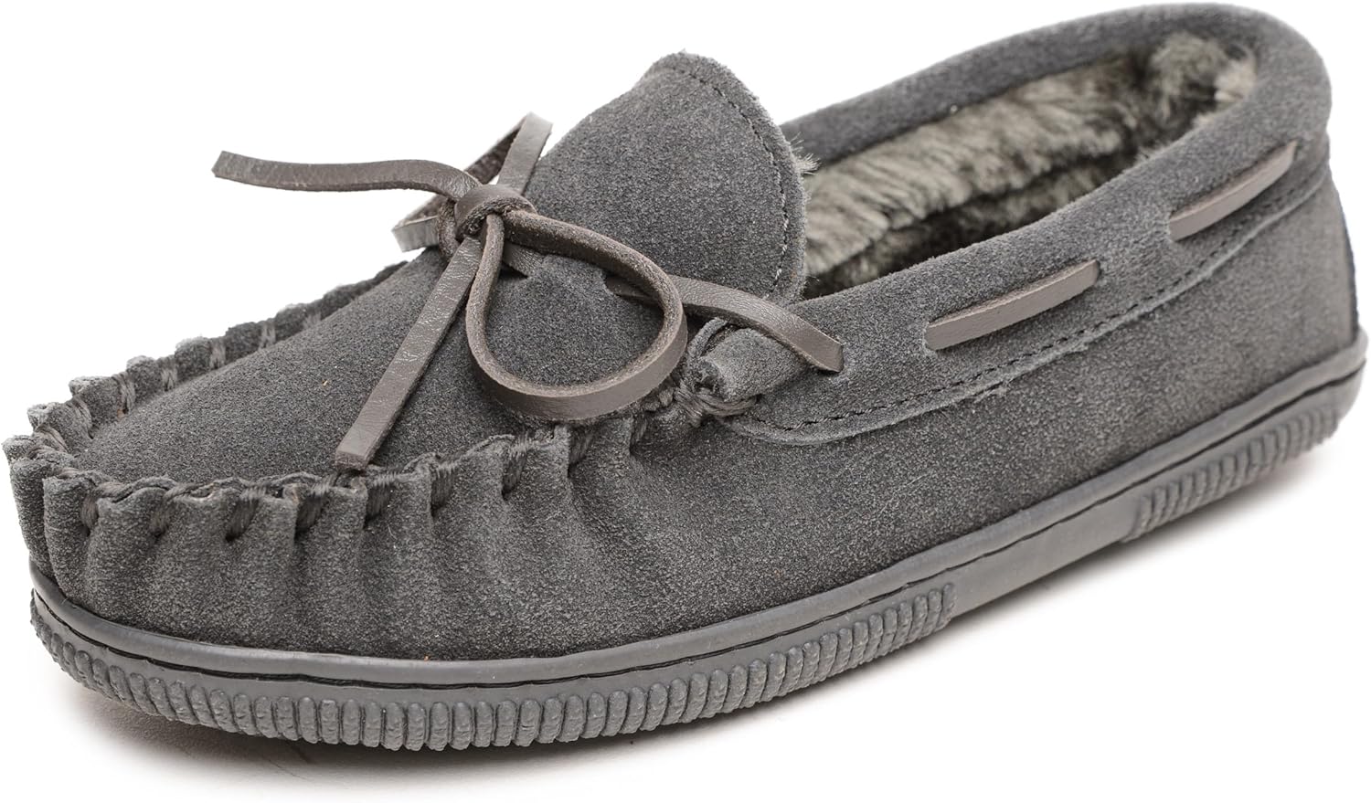 

Мокасины-тапочки Minnetonka Kid's с жесткой подошвой и плюшевой подкладкой, Charcoal
