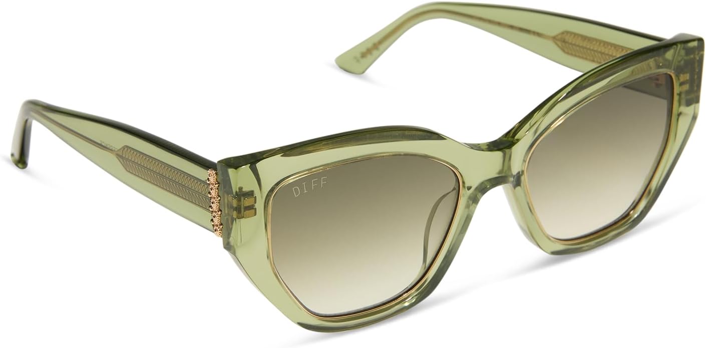 

DIFF | Дизайнерские солнцезащитные очки «кошачий глаз» от White Lotus Thailand для женщин, защита от ультрафиолета UV400, светло-зеленый кристалл + оливковый градиент, Light Green Crystal
