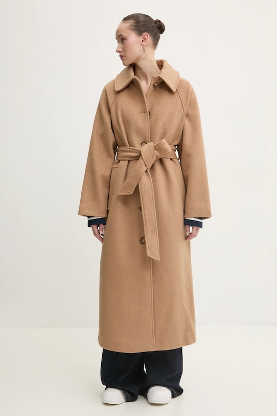 

Шерстяное пальто Abercrombie & Fitch, бежевый