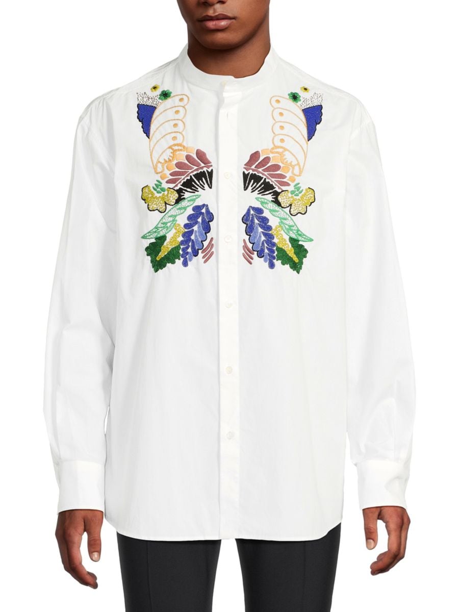 

Рубашка из хлопка с вышитым ботаническим узором Valentino, белый мульти