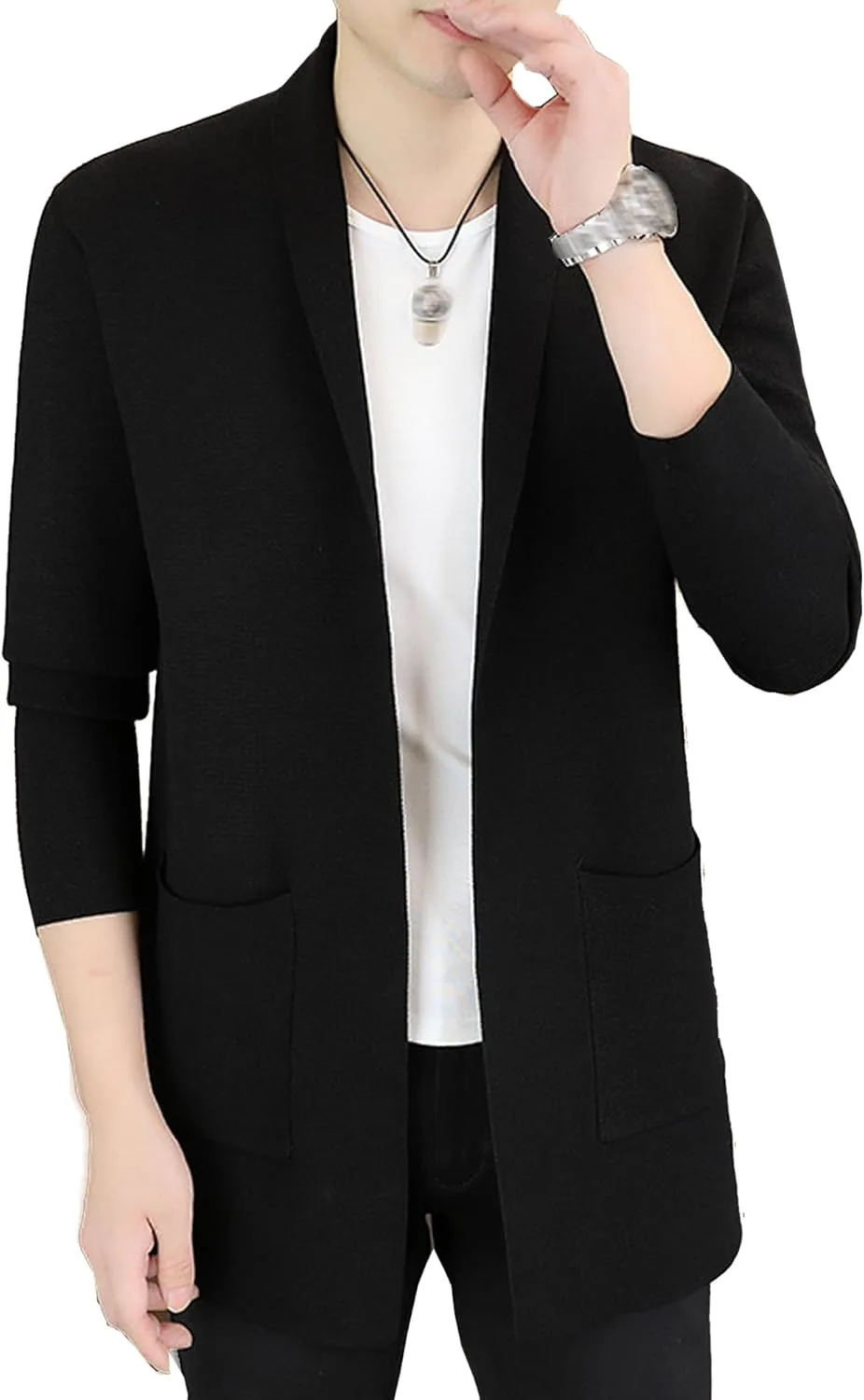 

Мужской вязаный кардиган Mid-Length с воротником шаль Slim Fit JEKE-DG