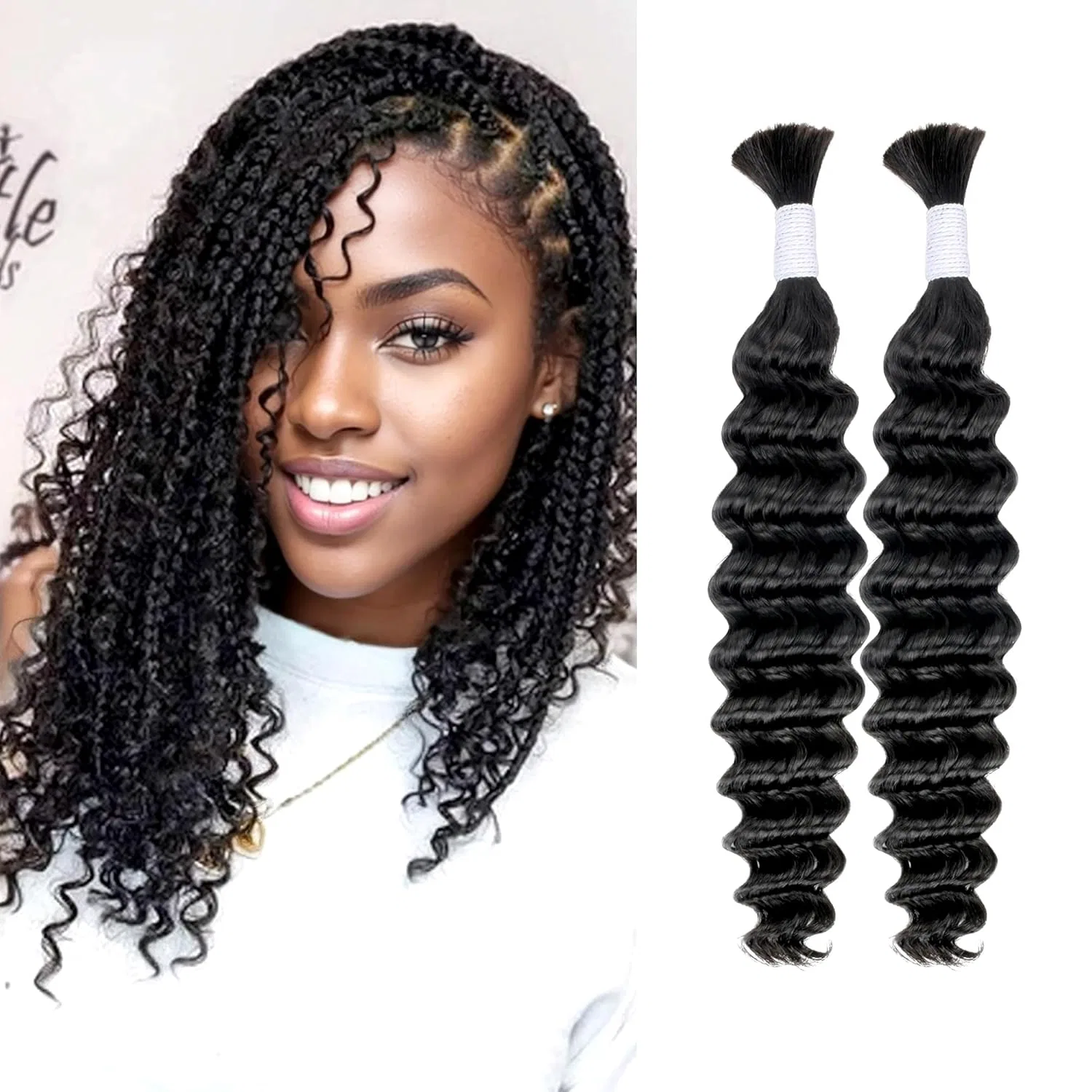 Натуральные волосы Deep Wave для плетения, 2 пучка, 100 г, 18 дюймов Faelbaty, Black (No.1B)