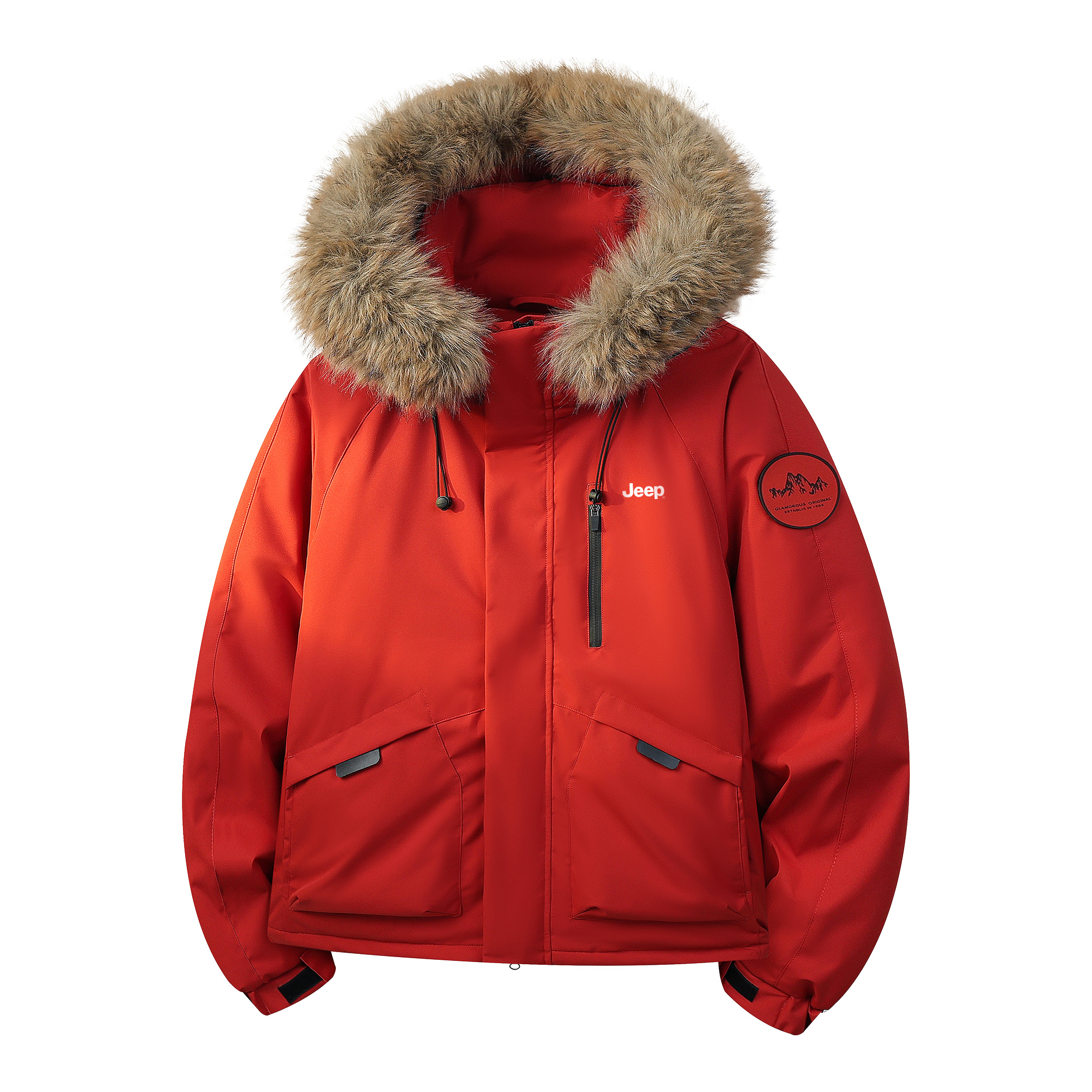 

Пуховик Unisex с меховым воротником утепленный Jeep, розовыйfinch красный