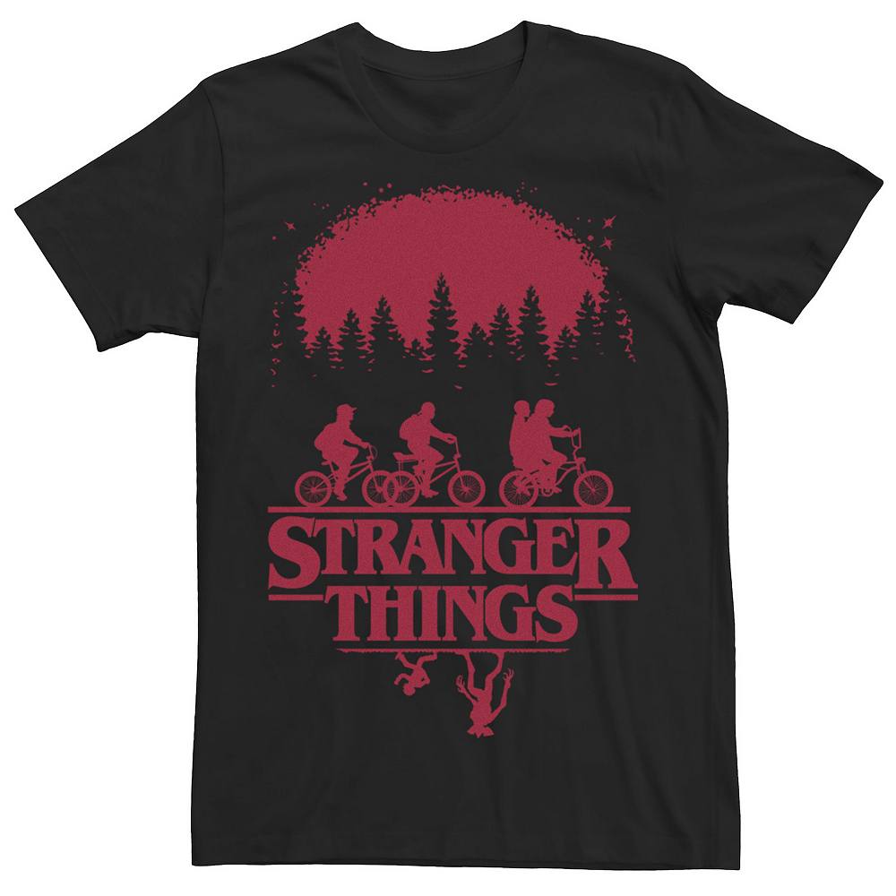 

Мужская футболка Netflix Stranger Things Group Shot Bike Ride Upside Down Silhouette Licensed Character, черный