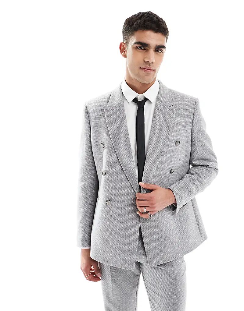 

Двубортный пиджак из шерстяной смеси ASOS DESIGN серого цвета с плетением «рогожка»