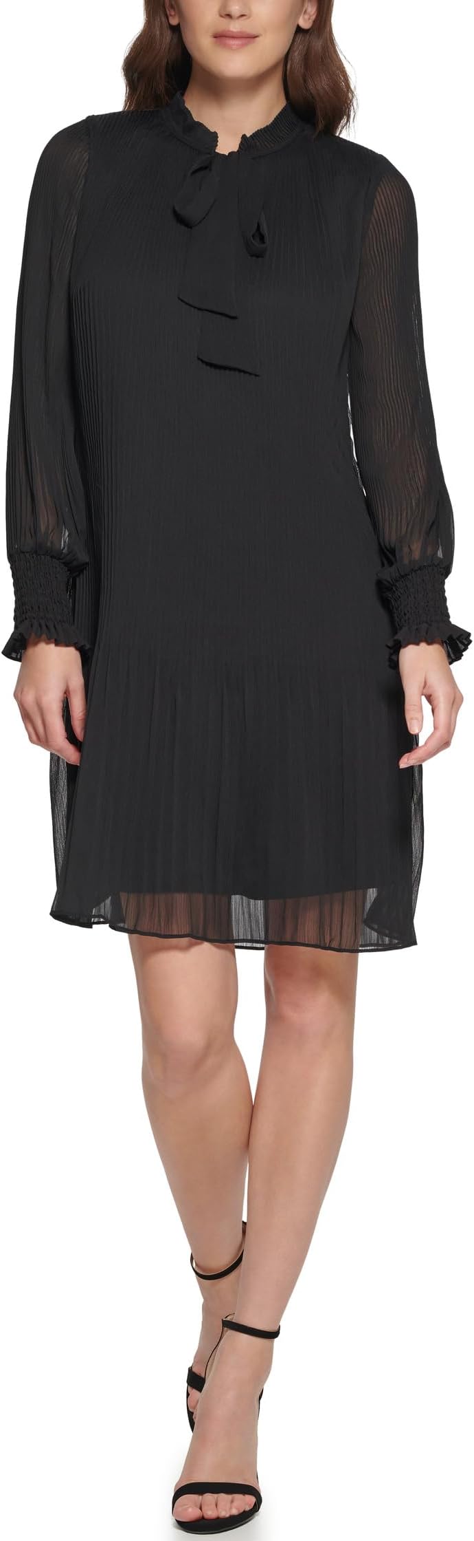 

Платье Tie Neck Pleated Chiffon DKNY, черный