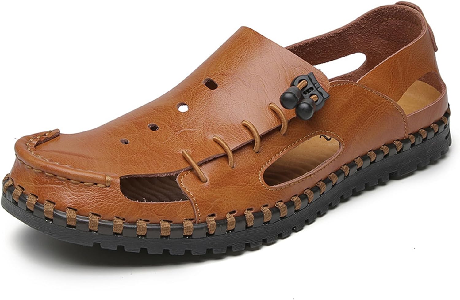 

Мужские сандалии Vtiao из натуральной кожи ручной работы, с закрытым носком, для улицы и пляжа, мужская рыбацкая Сандалии, коричневый