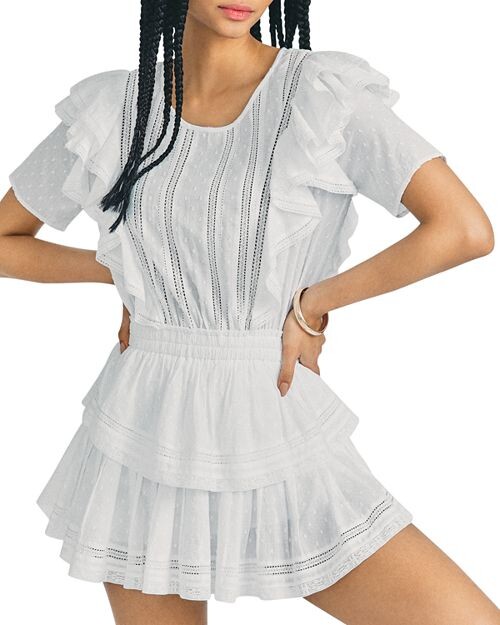 

Мини-платье Natasha с короткими рукавами и люверсами LoveShackFancy, цвет White