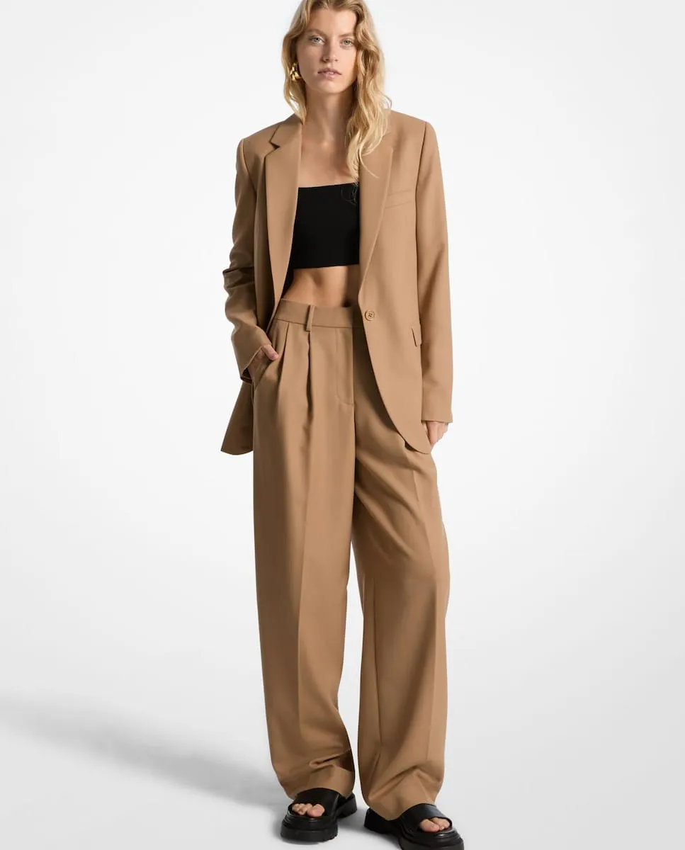 

Женские брюки широкого кроя со складками и высокой талией Michael Michael Kors, цвет Camel