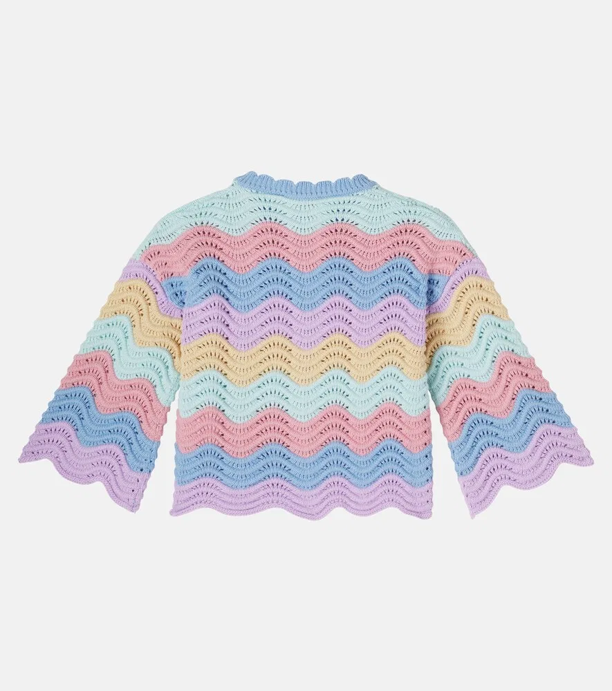 Хлопковый кардиган в полоску с фестончатым краем Stella McCartney Kids, мультиколор — фото 3