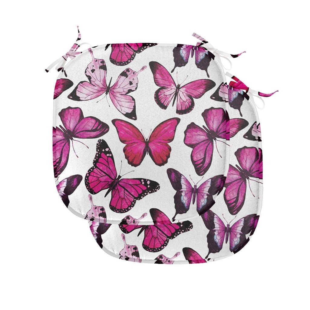 

Подушки на обеденный стул ABAKUHAUS Butterfly, яркая акварель, декоративная водонепроницаемая подушка с ремнями для кухонных сидений, 40 см x 40 см — упаковка из 2 шт., розово-пурпурно-черный