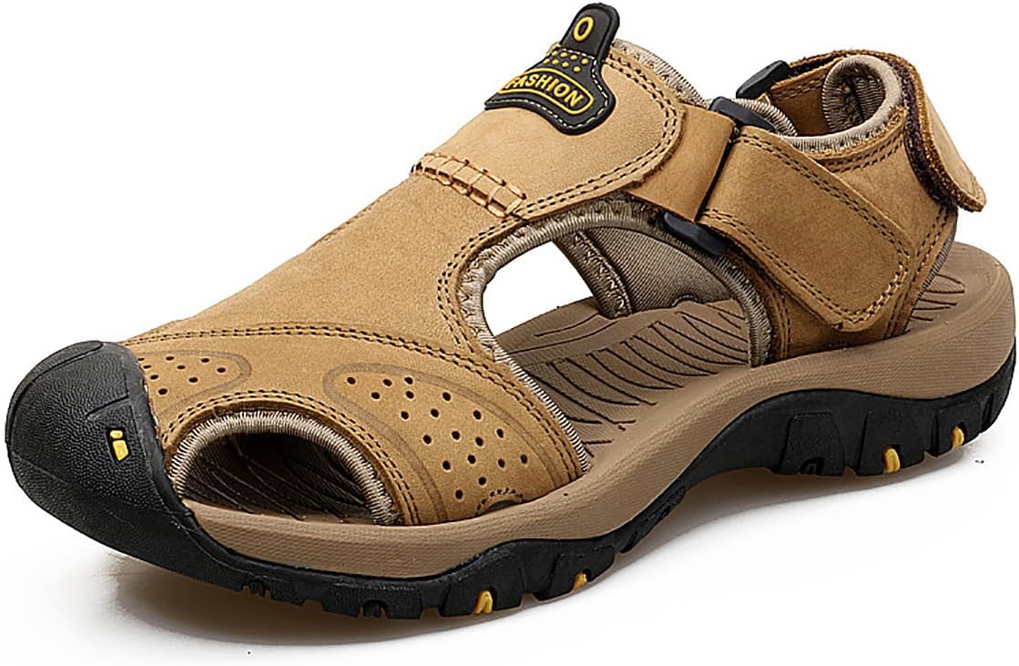 

Мужские кожаные сандалии BININBOX с закрытым носком, спортивные сандалии с мягкой стелькой для летней обуви, легкие и удобные, Kaki