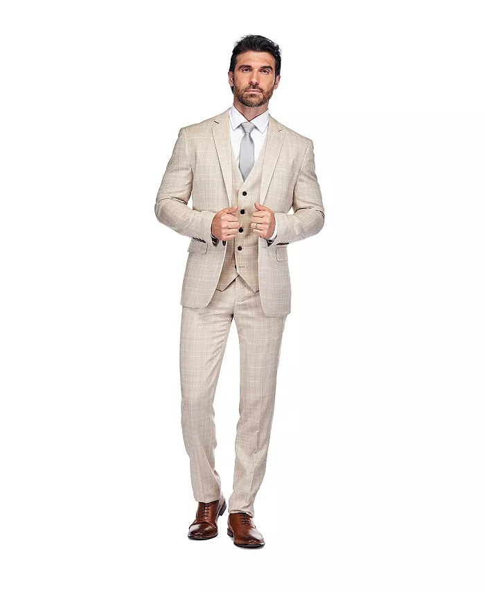 

Мужской костюм Slim Fit 3PC в клетку Gino Vitale, коричневый/бежевый