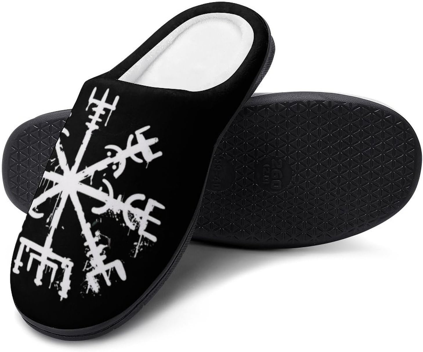 

Тапочки YXHZYHY Comfort из хлопка для мужчин, мягкие, противоскользящие, теплые домашние тапочки для пары, с 3D-узором в виде викингских символов, Compass