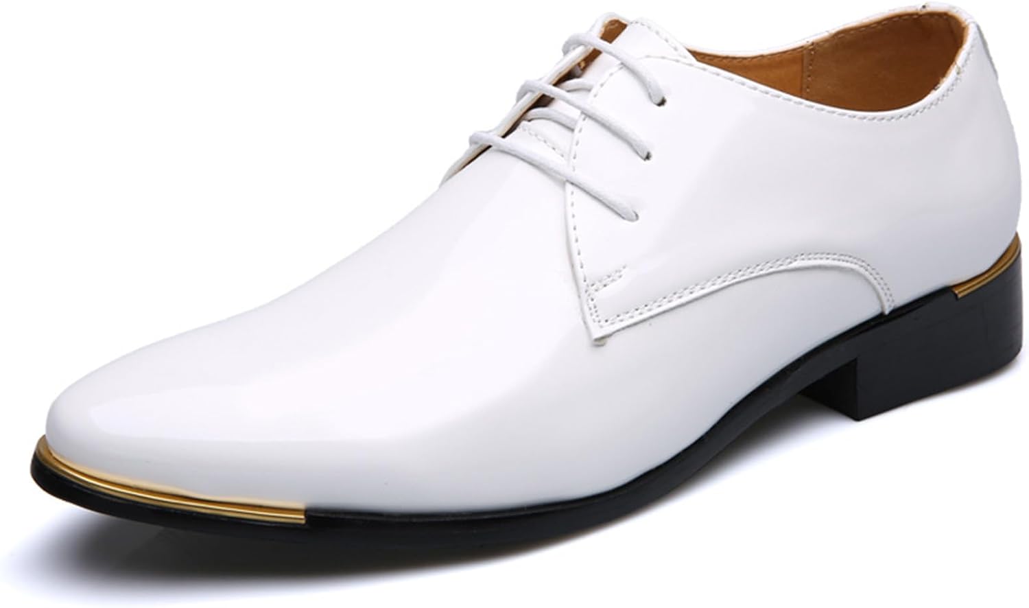 

Мужские классические оксфорды из лакированной кожи с массивным каблуком, металлической шнуровкой, противоскользящей низкой платформой, деловые формальные туфли для свадьбы, костюма или смокинга Oxngeos, белый