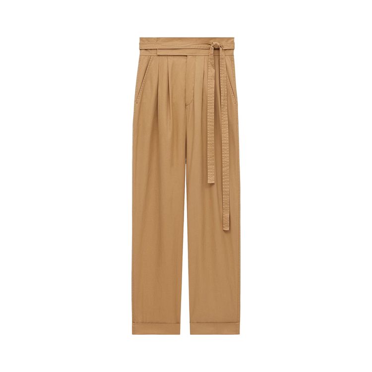 

Брюки Saint Laurent Belted Pleated Straight Leg Pants 'Sahara', желто-коричневый