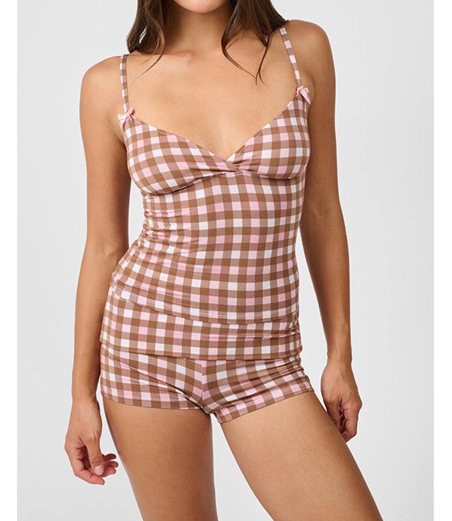 

Женская майка-топ с перекрестными лямками для сна WeWoreWhat, Pink/brown