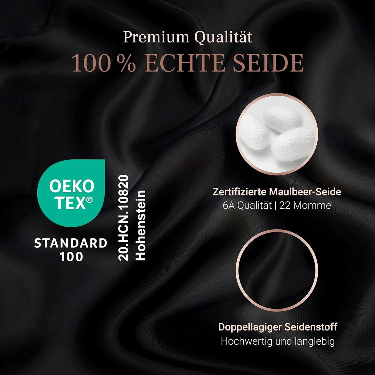 Шелковая шапочка для сна Hair Wonder, 100% сертифицированный шелк Schoela, Black — фото 2