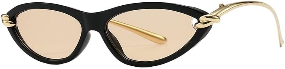 

Женские солнцезащитные очки в тонкой оправе, стильные «кошачий глаз», панк-металлические солнцезащитные очки, модные очки-«кошачий глаз» для женщин WNCKSQ, C1blackchampagne