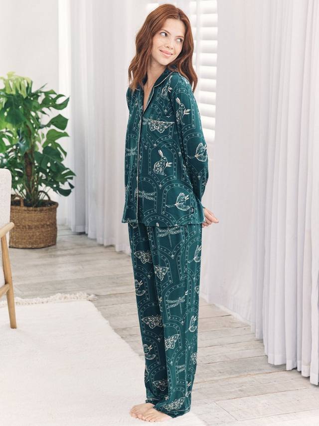 

Пижамный комплект с пуговицами в тематике лесных животных Chelsea Peers, Teal