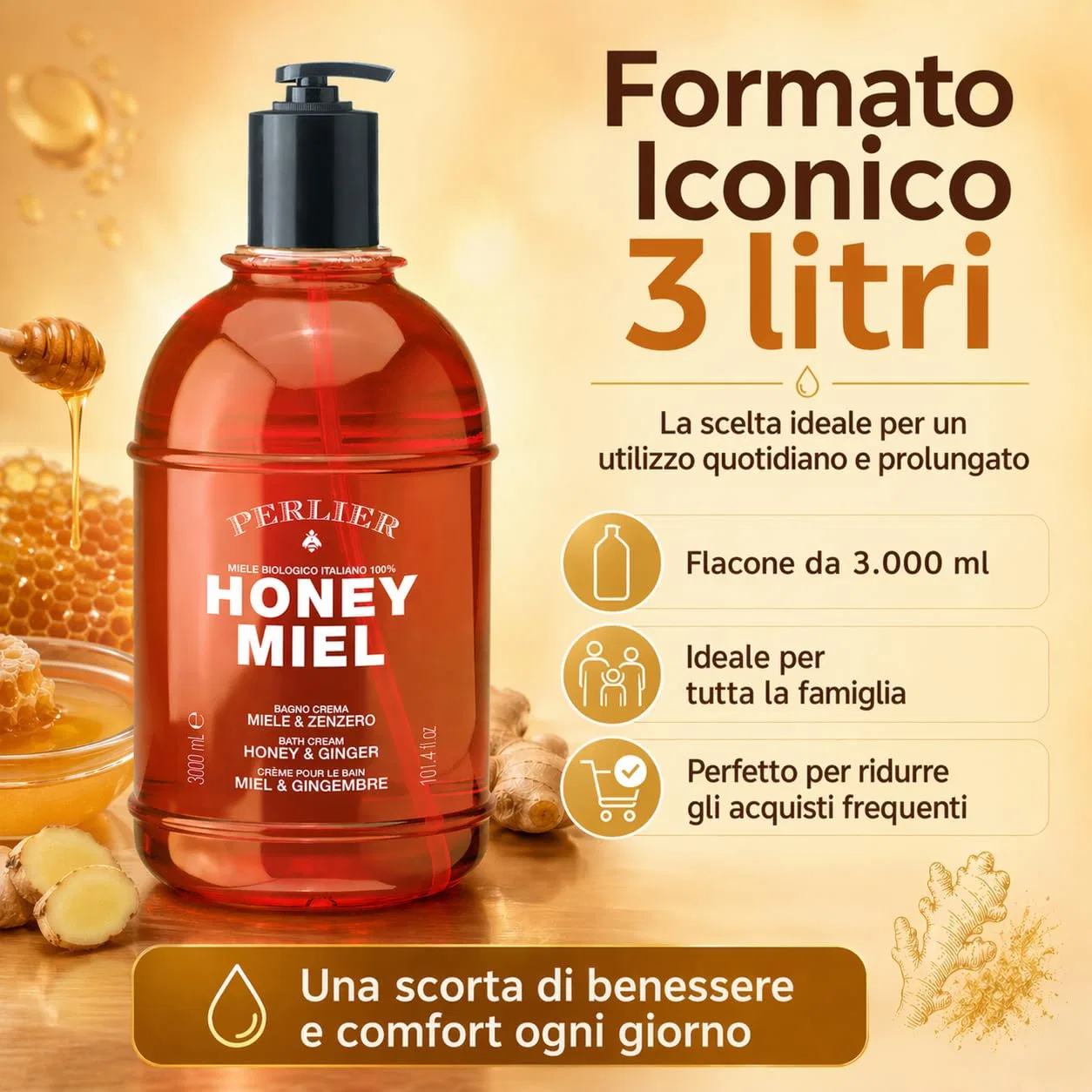Крем для ванны Perlier Honey Miel Honey & Ginger 3000 мл Perlier — фото 2