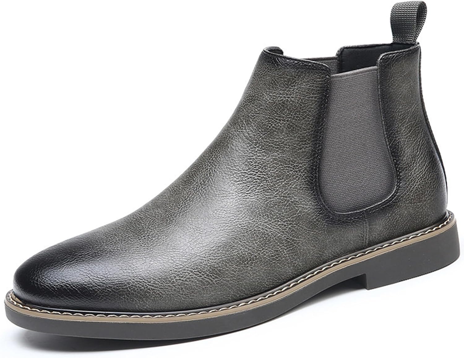 

Мужские кожаные челси ручной работы, классический круглый носок, эластичные, на молнии, повседневные ботинки, водонепроницаемые, теплые, для улицы Qooel, серый