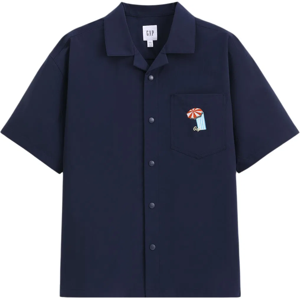 Рубашка с кубинским воротником GAP Marine Blue