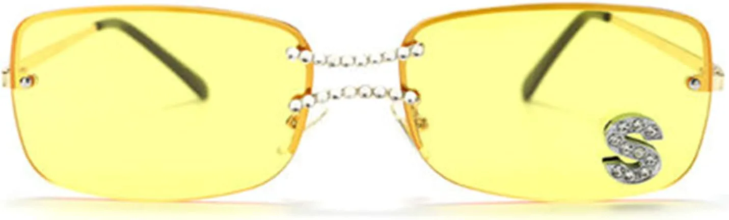 

Солнцезащитные очки Willochra без оправы с бриллиантами, женские, прямоугольной формы, для выпускного вечера, вечеринки, с кристаллами и стразами, Yellow