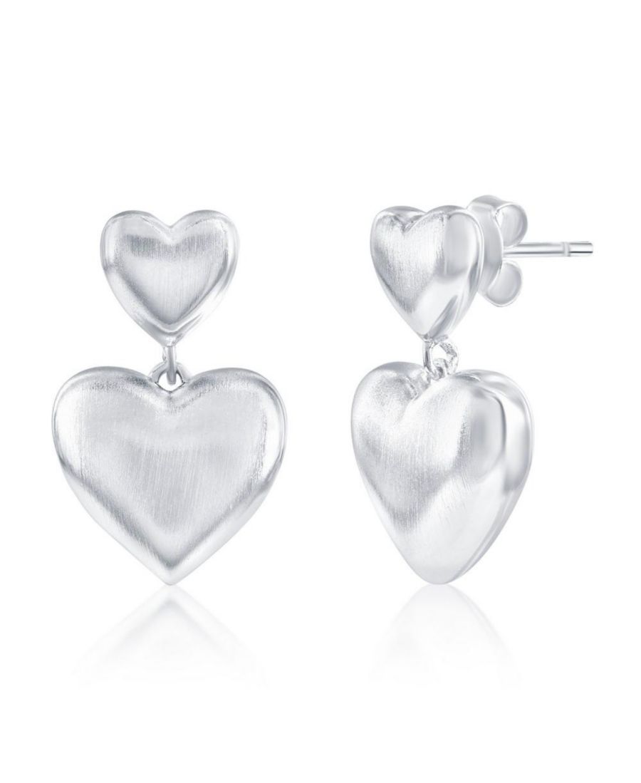 

Серьги-подвески из стерлингового серебра в форме двойного сердца, матовые Simona, Silver