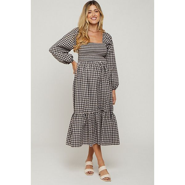 

Платье-Миди в клетку для беременных с длинными рукавами Pinkblush, Black