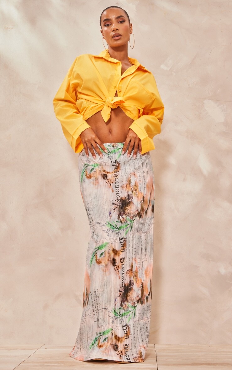 

PrettyLittleThing Бежевая плиссированная длинная юбка с цветочным принтом Vintage Vintage