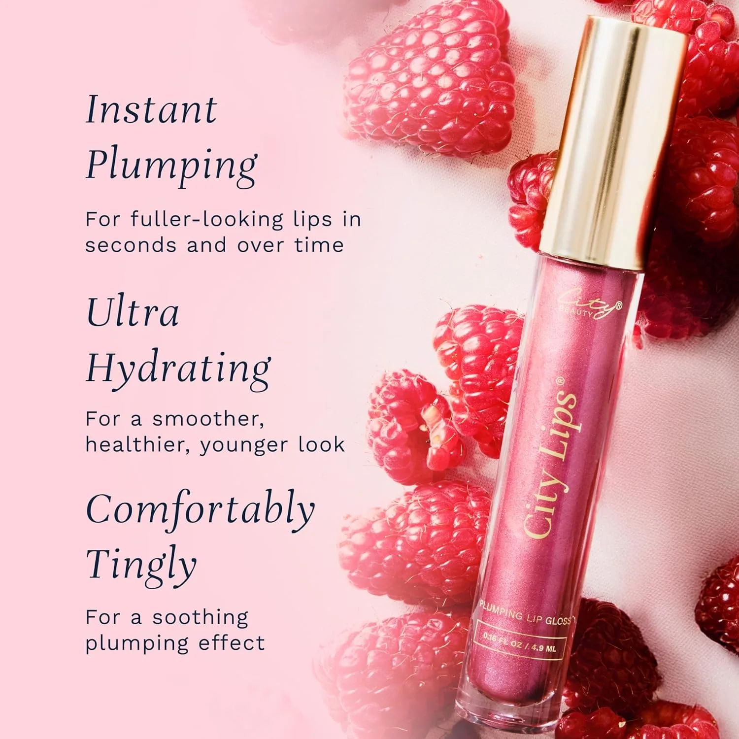 Блеск для губ City Beauty City Lips Plumping Lip Gloss - сияющий блеск для более полных и молодых губ | Увлажняющее и разглаживающее средство для губ с гиалуроновой кислотой, raspberry — фото 3