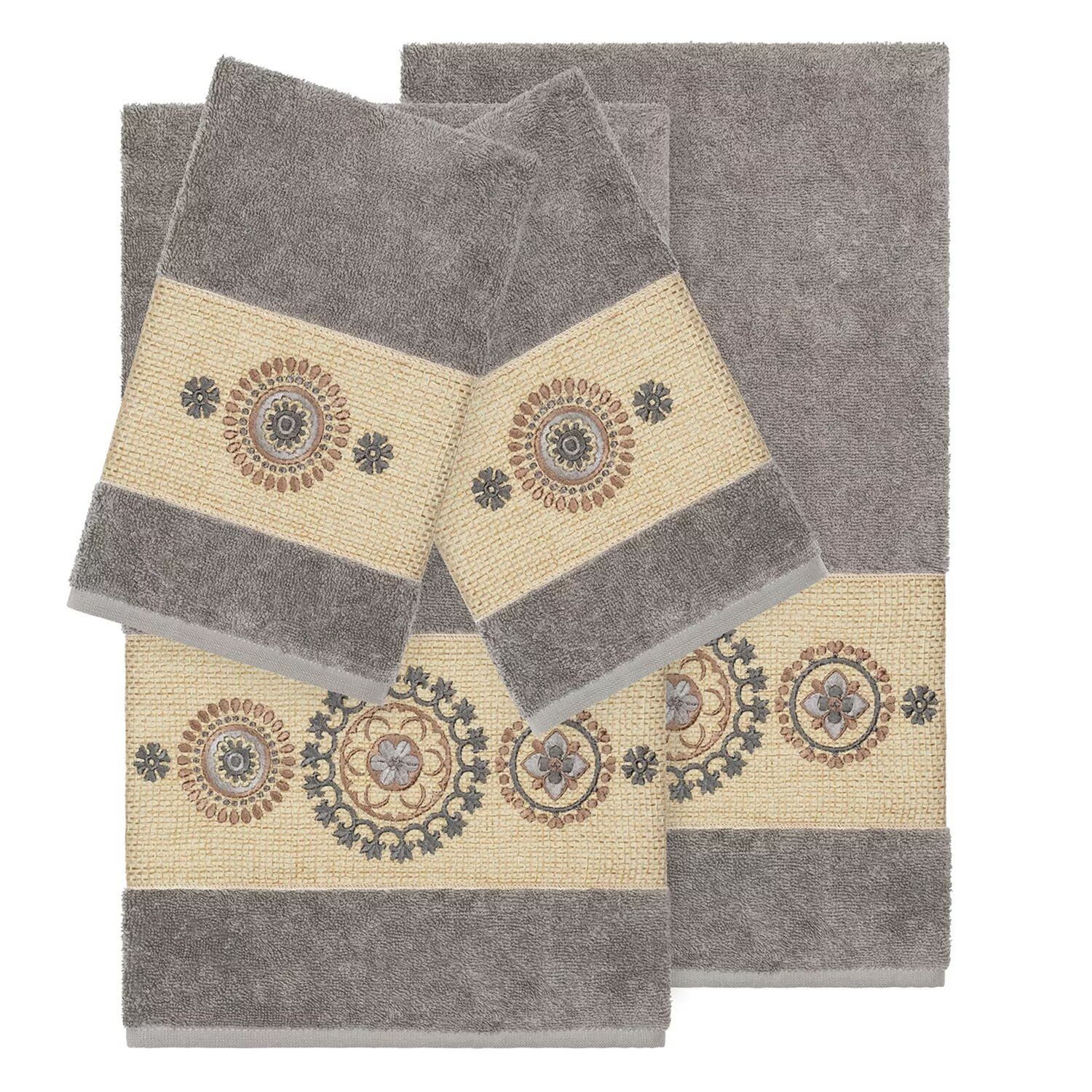 

Linum Home Textiles Набор из 4 полотенец из турецкого хлопка с украшением Isabelle, темно-серый
