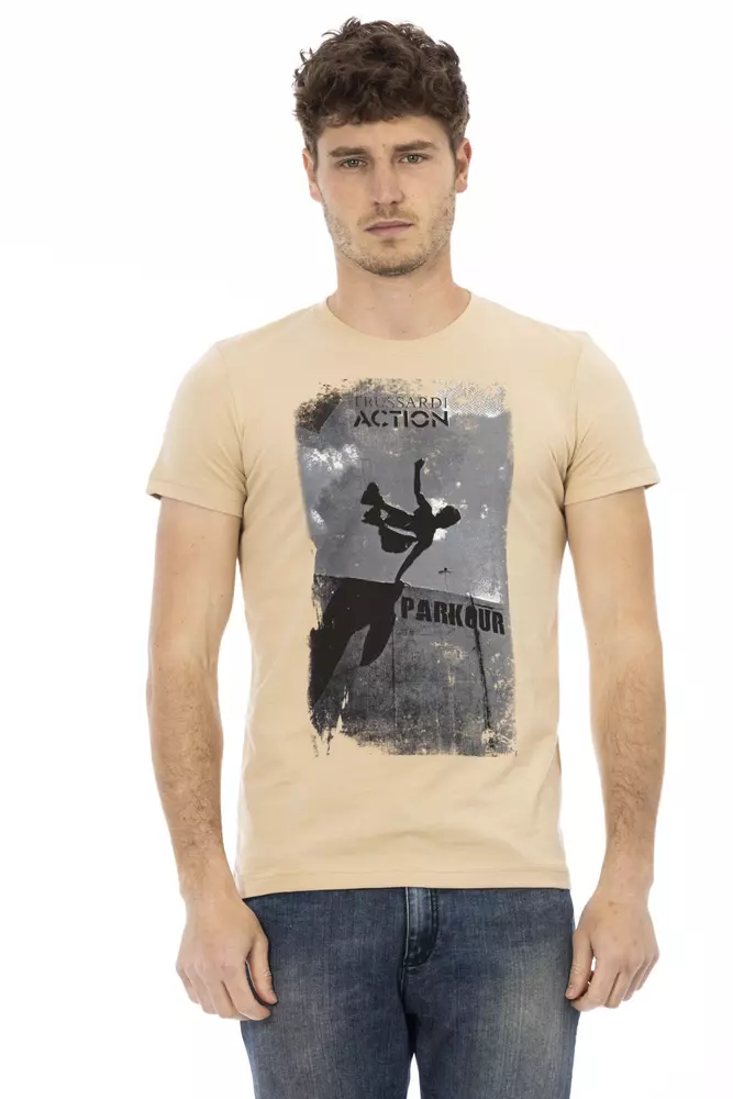 

Бежевая хлопковая мужская футболка Trussardi
