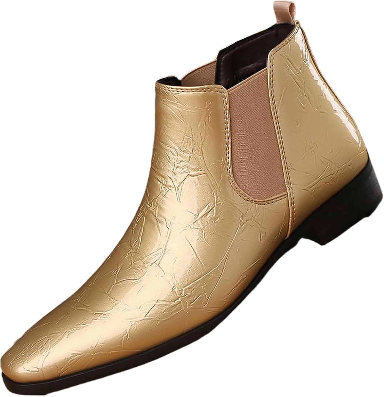 

Мужские ботинки Челси из лакированной кожи с низким массивным каблуком, модные, блестящие, без шнуровки, деловые, ольстерские ботинки для свадьбы, выпускного, вечеринки и работы Siyake, золотой