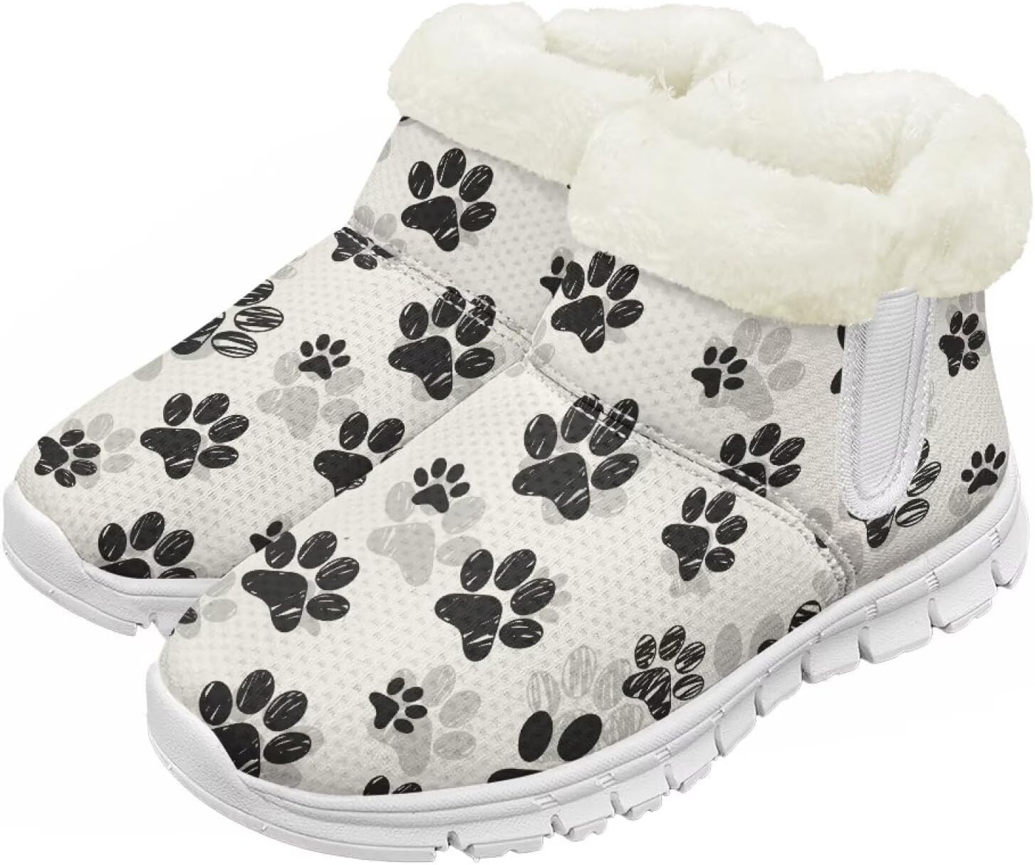 

Pzuqiu Детские зимние сапоги с теплым мехом, милый принт для мальчиков и девочек, малышей/детей/старших детей для прогулок на улице, белая подошва