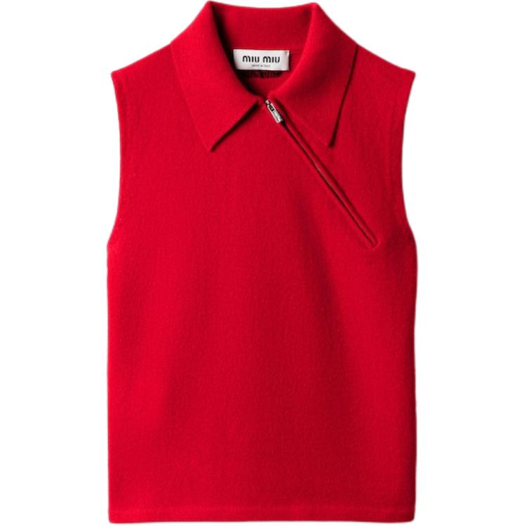 

Жилет без рукавов с ребристым воротником и застежкой-молнией спереди Miu Miu, красный