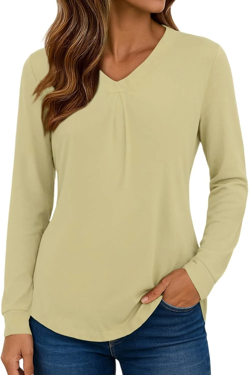 

Длинная блузка с V-образным вырезом и плиссировкой FQZWONG