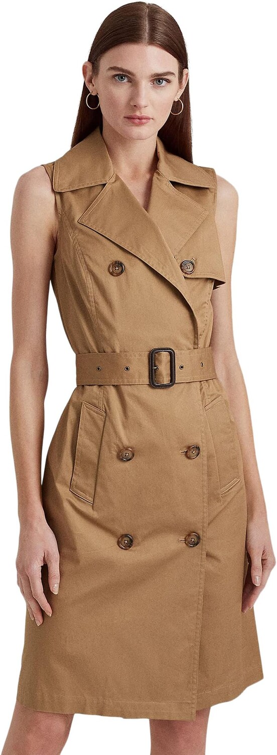 

Платье без рукавов из микрошлифованного твила Petite LAUREN Ralph Lauren, цвет New Tan