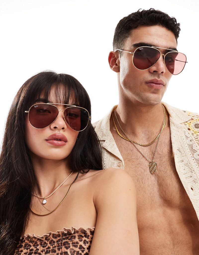 

Ray-Ban – солнцезащитные очки-авиаторы в золотой оправе и красных линзах