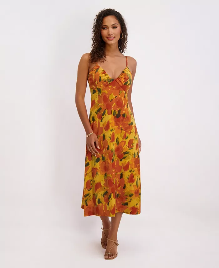 

Женское атласное платье макси без рукавов с V-образным вырезом и принтом Siena