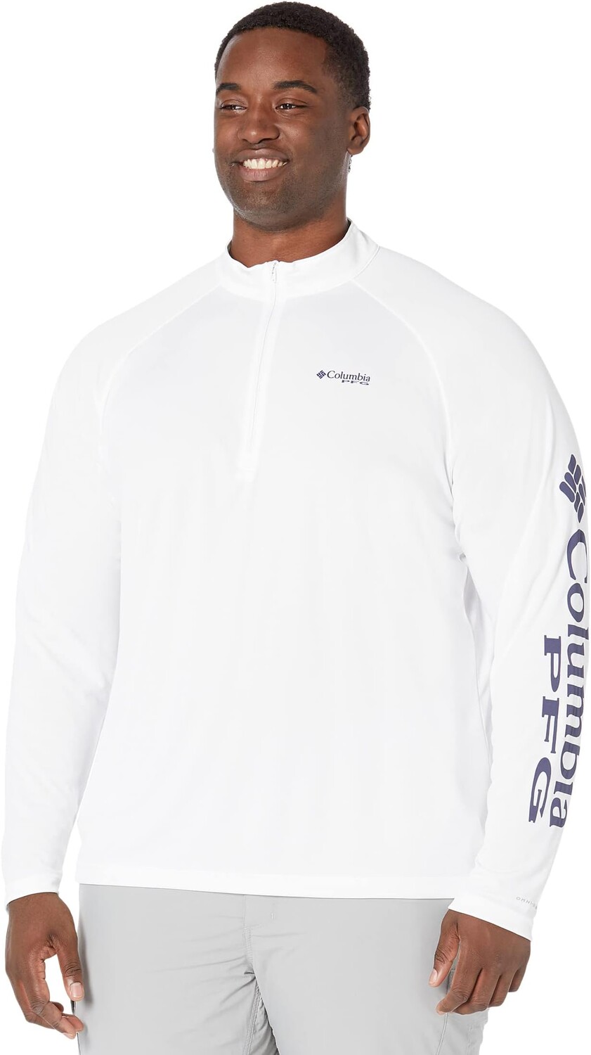 

Футболка Columbia Big & Tall PFG Terminal Tackle1/4 Zip, цвет White/Nightshade Logo
