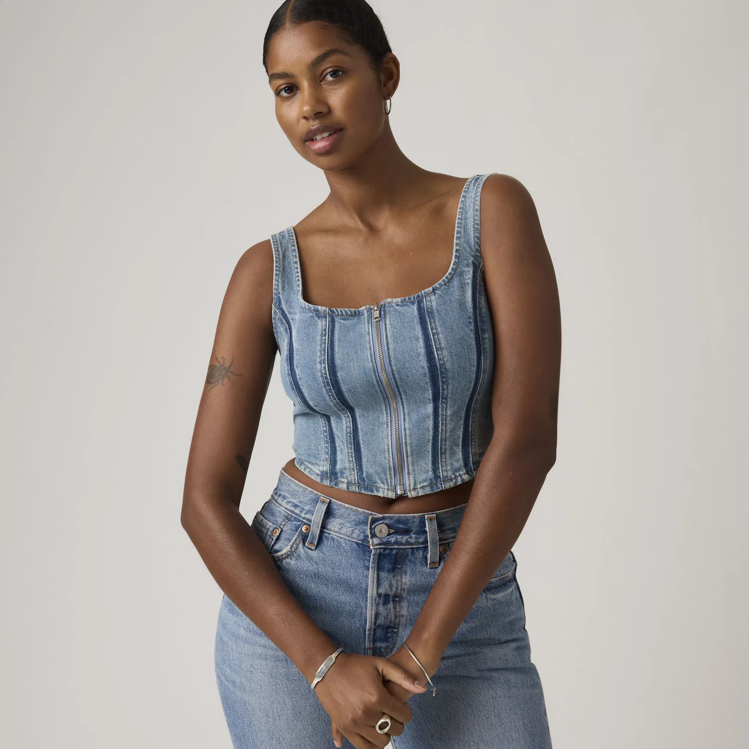 Топ-бюстье с молнией и швом Levi's, Medium Wash