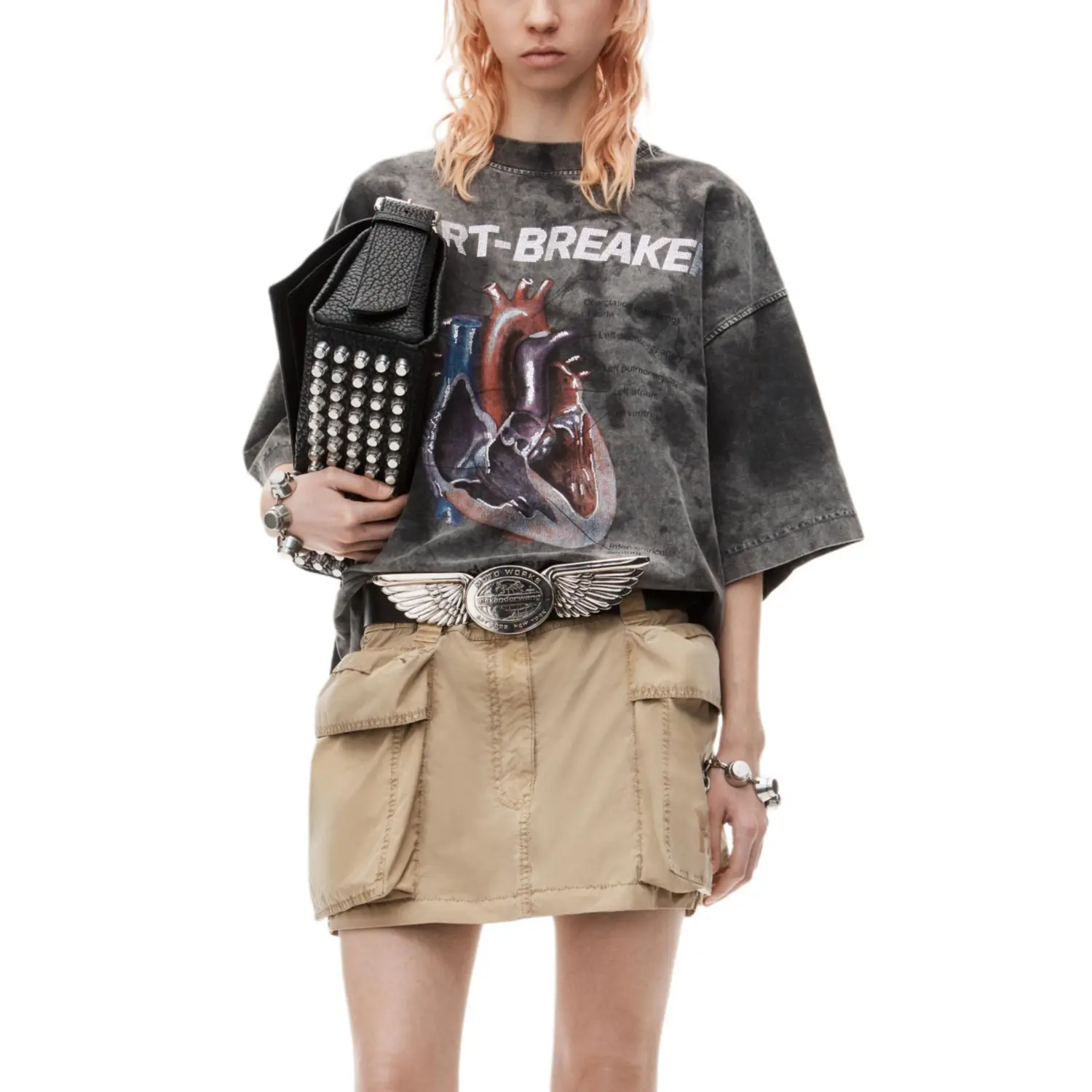 Футболка Heartbreaker с эффектом отбеливания Alexander Wang, серая — фото 4
