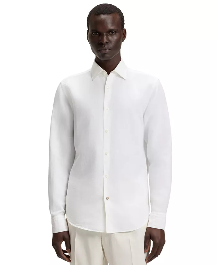 

Мужская рубашка из льна и хлопка Chambray Regular-Fit Hugo Boss, белый
