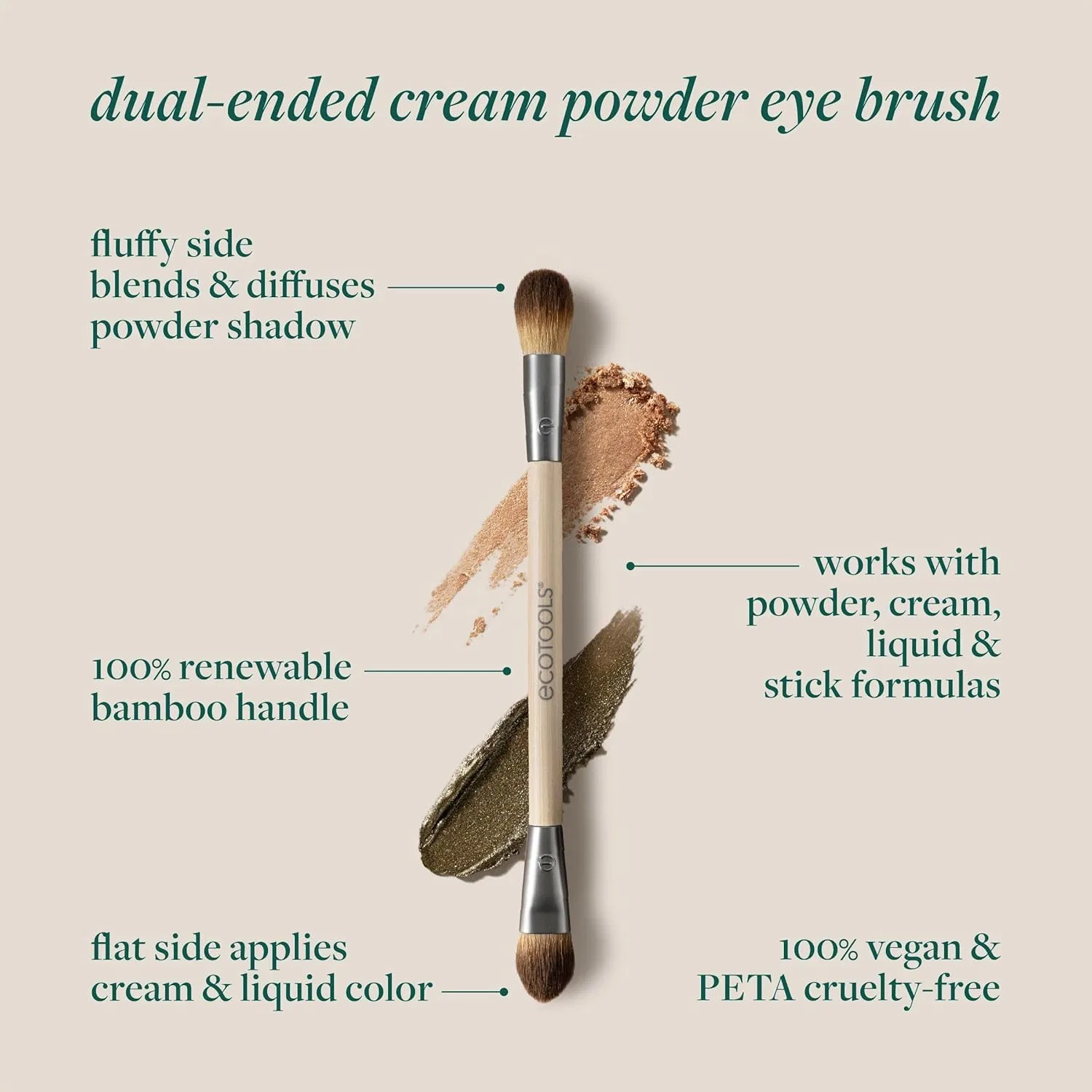 Двусторонняя кисть для глаз EcoTools Cream & Powder Ecotools, Beige — фото 2