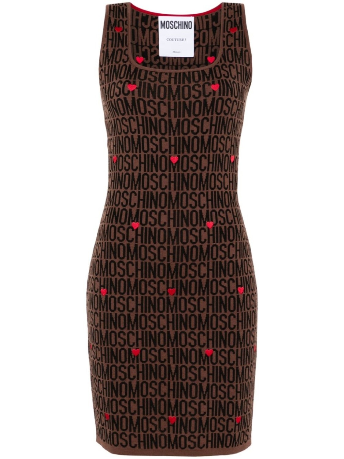 

Moschino платье вязки интарсия с логотипом, коричневый