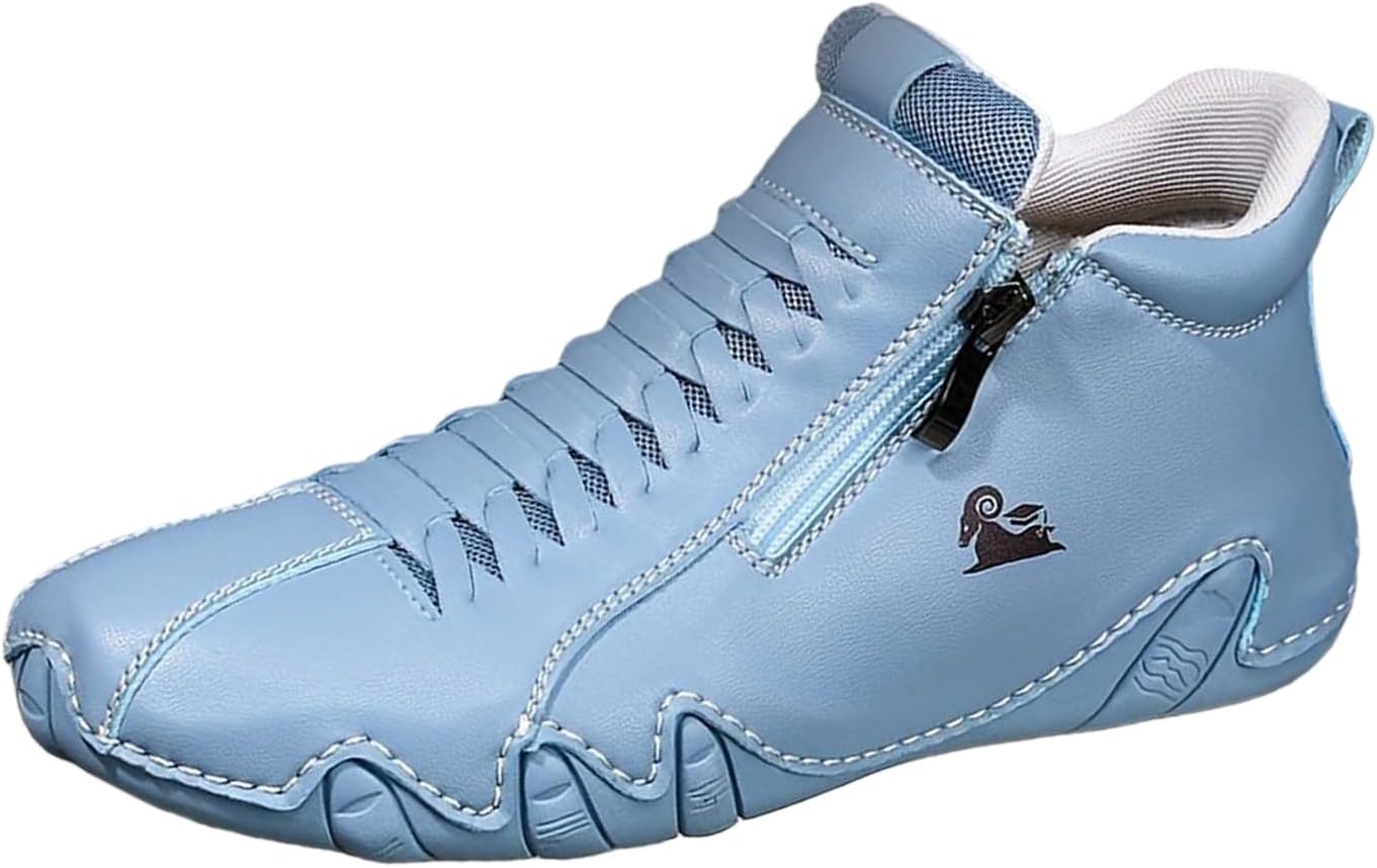 

Женские и мужские повседневные модные кожаные кроссовки, противоскользящие, для вождения и ходьбы, высокие ботинки чукка, из натуральной кожи, без шнурков, легкие спортивные туфли, обувь для ходьбы и вождения, походов и кемпинга Toumov, синий